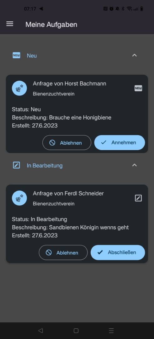 Ansicht der Aufgabenliste eines Users von ClubCompanion